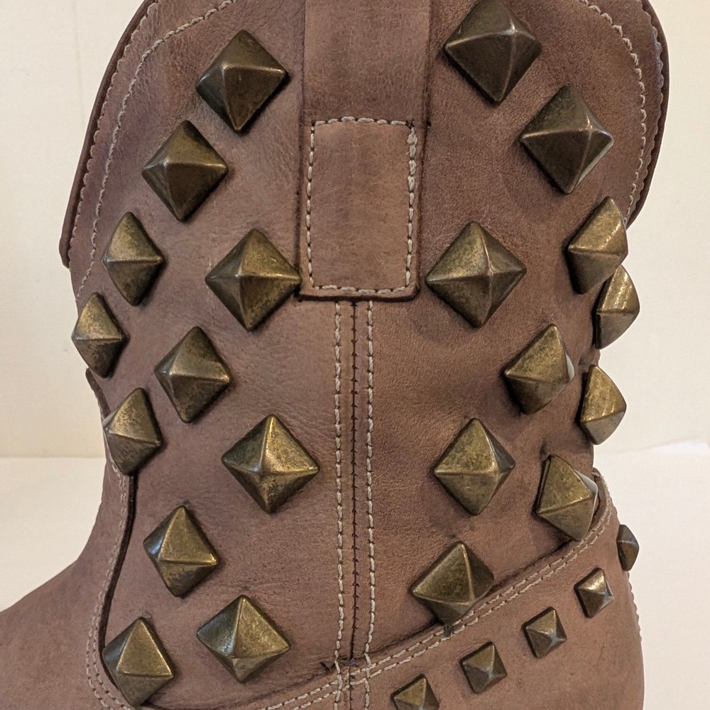 JC Spain Heart Logo Mauve Pink Leather Pyramid Studded Ankle Boots EU 37 US 7 - Picture 14 of 17